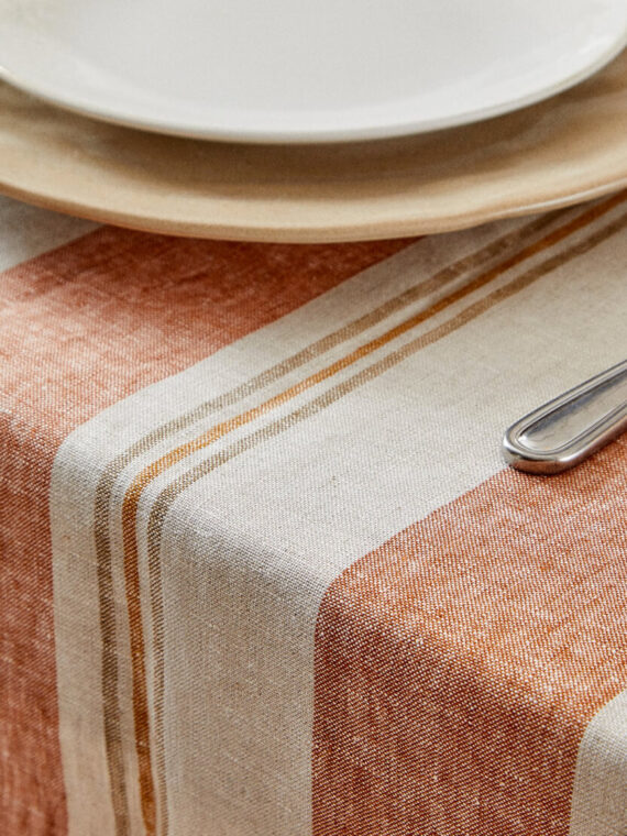 Big Striped Linen Tablecloth